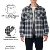 Alpine Swiss Felix Mens Fleece Flannel Jacket Heavyweight Zip-Up Plaid Shacket – Blue Gray