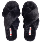 Alpine Swiss Women Fuzzy Fluffy Faux Fur Slippers Memory Foam Indoor House Shoes – Black