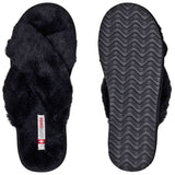 Alpine Swiss Women Fuzzy Fluffy Faux Fur Slippers Memory Foam Indoor House Shoes – Black
