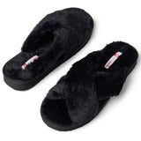 Alpine Swiss Women Fuzzy Fluffy Faux Fur Slippers Memory Foam Indoor House Shoes – Black
