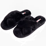 Alpine Swiss Women Fuzzy Fluffy Faux Fur Slippers Memory Foam Indoor House Shoes – Black