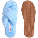 Alpine Swiss Women Fuzzy Fluffy Faux Fur Slippers Memory Foam Indoor House Shoes – Blue