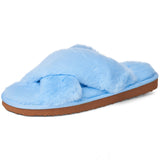 Alpine Swiss Women Fuzzy Fluffy Faux Fur Slippers Memory Foam Indoor House Shoes – Blue