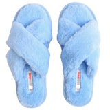 Alpine Swiss Women Fuzzy Fluffy Faux Fur Slippers Memory Foam Indoor House Shoes – Blue