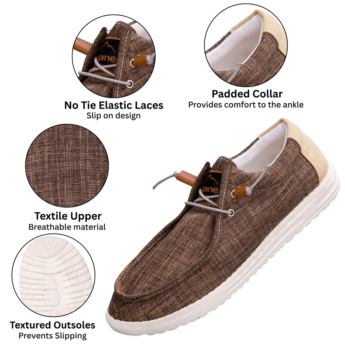 Alpine Swiss Flynn Mens Boat Shoes Lightweight Slip-On Loafers Moc Toe Sailing Deck – Brown