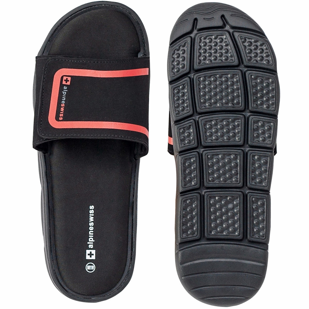 Alpine Swiss Gabe Cloud Slide Sandals For Men Shock-Absorbing Foam Insole With Arch – Black