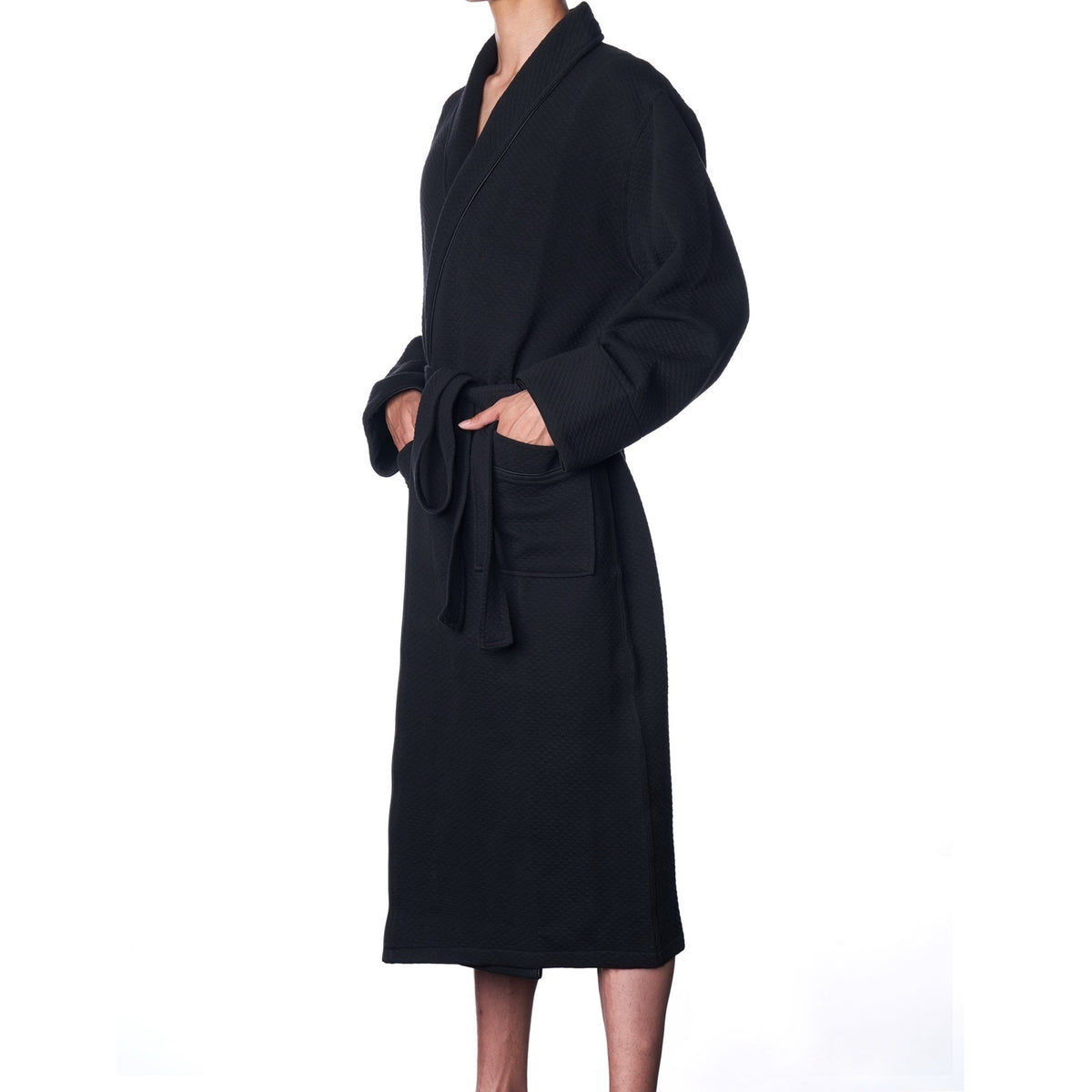 Alpine Swiss Mens Cotton Blend Shawl Robe Lightweight Kimono Knit Spa Bathrobe – Black