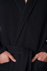Alpine Swiss Mens Cotton Blend Shawl Robe Lightweight Kimono Knit Spa Bathrobe – Black
