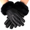 Alpine Swiss Womens Dressy Gloves Genuine Leather Thermal Lining Faux Fur Trim Cuff – Black