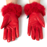 Alpine Swiss Womens Dressy Gloves Genuine Leather Thermal Lining Faux Fur Trim Cuff – Red