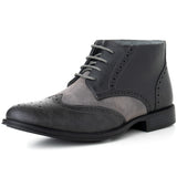 Alpine Swiss Mens Boots Wing Tip Lace Up Dress Shoes Two Tone Brogue Medallion – Gray