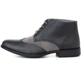 Alpine Swiss Mens Boots Wing Tip Lace Up Dress Shoes Two Tone Brogue Medallion – Gray