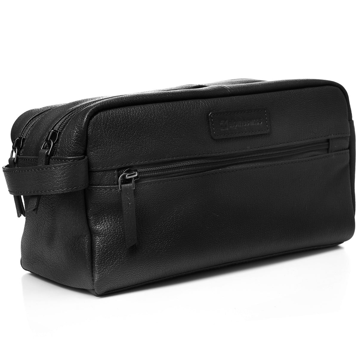 Alpine Swiss Sedona Toiletry Bag Genuine Leather Shaving Kit Dopp Kit Travel Case – Black