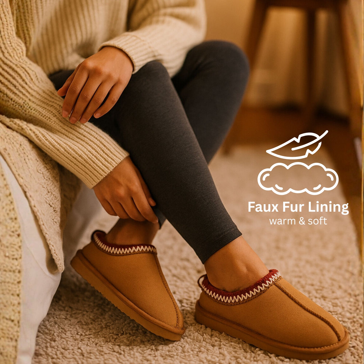 Alpine Swiss Haley Womens Fuzzy Slippers Warm Faux Fur Clog Slipper House Shoes – Chestnut