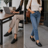 Alpine Swiss Helen Womens Leather Penny Loafers Comfortable Slip On Flat Shoes – Black Leather