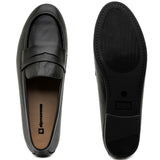 Alpine Swiss Helen Womens Leather Penny Loafers Comfortable Slip On Flat Shoes – Black Leather