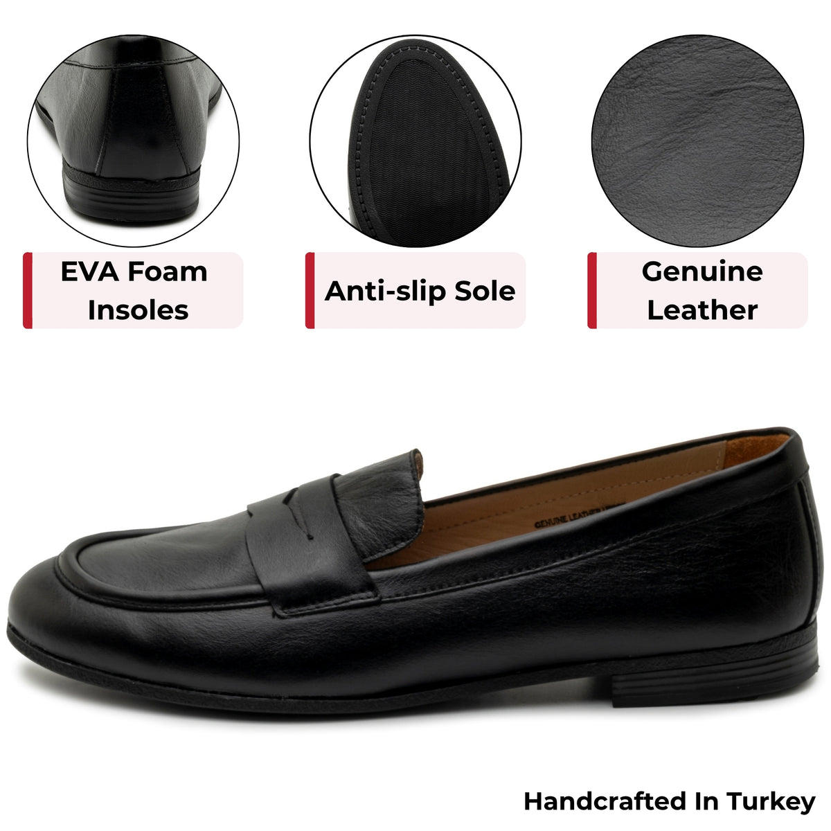Alpine Swiss Helen Womens Leather Penny Loafers Comfortable Slip On Flat Shoes – Black Leather