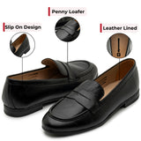 Alpine Swiss Helen Womens Leather Penny Loafers Comfortable Slip On Flat Shoes – Black Leather