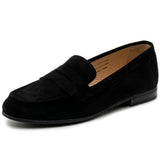 Alpine Swiss Helen Womens Leather Penny Loafers Comfortable Slip On Flat Shoes – Black Suede