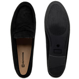 Alpine Swiss Helen Womens Leather Penny Loafers Comfortable Slip On Flat Shoes – Black Suede