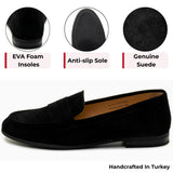 Alpine Swiss Helen Womens Leather Penny Loafers Comfortable Slip On Flat Shoes – Black Suede