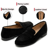 Alpine Swiss Helen Womens Leather Penny Loafers Comfortable Slip On Flat Shoes – Black Suede