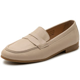 Alpine Swiss Helen Womens Leather Penny Loafers Comfortable Slip On Flat Shoes – Cream Leather