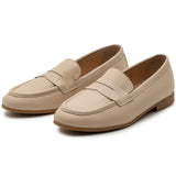 Alpine Swiss Helen Womens Leather Penny Loafers Comfortable Slip On Flat Shoes – Cream Leather