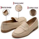 Alpine Swiss Helen Womens Leather Penny Loafers Comfortable Slip On Flat Shoes – Cream Leather