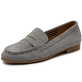 Alpine Swiss Helen Womens Leather Penny Loafers Comfortable Slip On Flat Shoes – Gray Suede