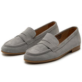 Alpine Swiss Helen Womens Leather Penny Loafers Comfortable Slip On Flat Shoes – Gray Suede