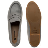 Alpine Swiss Helen Womens Leather Penny Loafers Comfortable Slip On Flat Shoes – Gray Suede