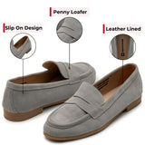 Alpine Swiss Helen Womens Leather Penny Loafers Comfortable Slip On Flat Shoes – Gray Suede
