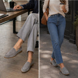 Alpine Swiss Helen Womens Leather Penny Loafers Comfortable Slip On Flat Shoes – Gray Suede