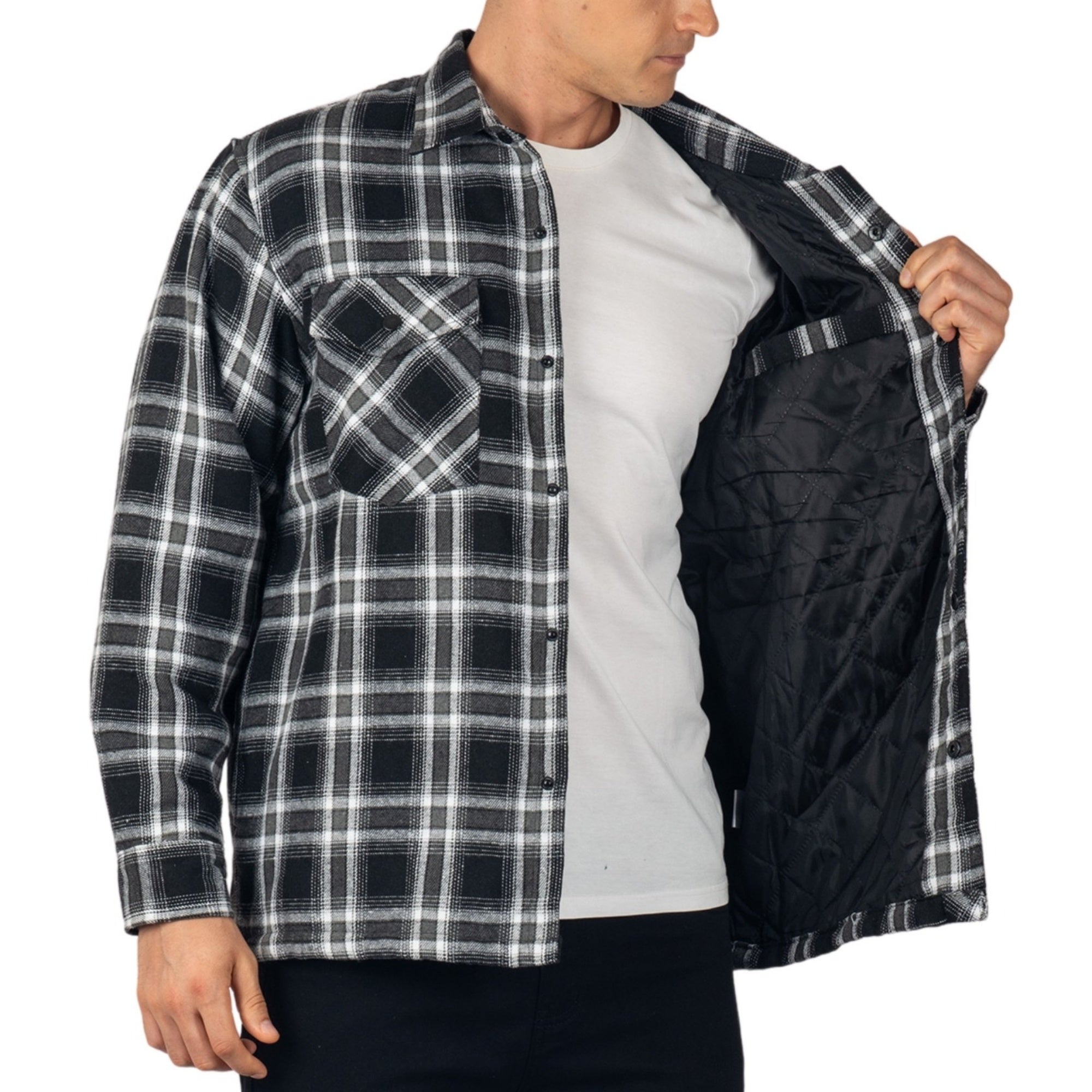 Alpine Swiss Mens Henry Quilted Flannel Jacket Warm Plaid Shacket
