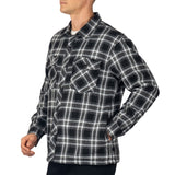 Alpine Swiss Henry Mens Quilted Flannel Jacket Warm Plaid Snap Front Shacket – Black Gray