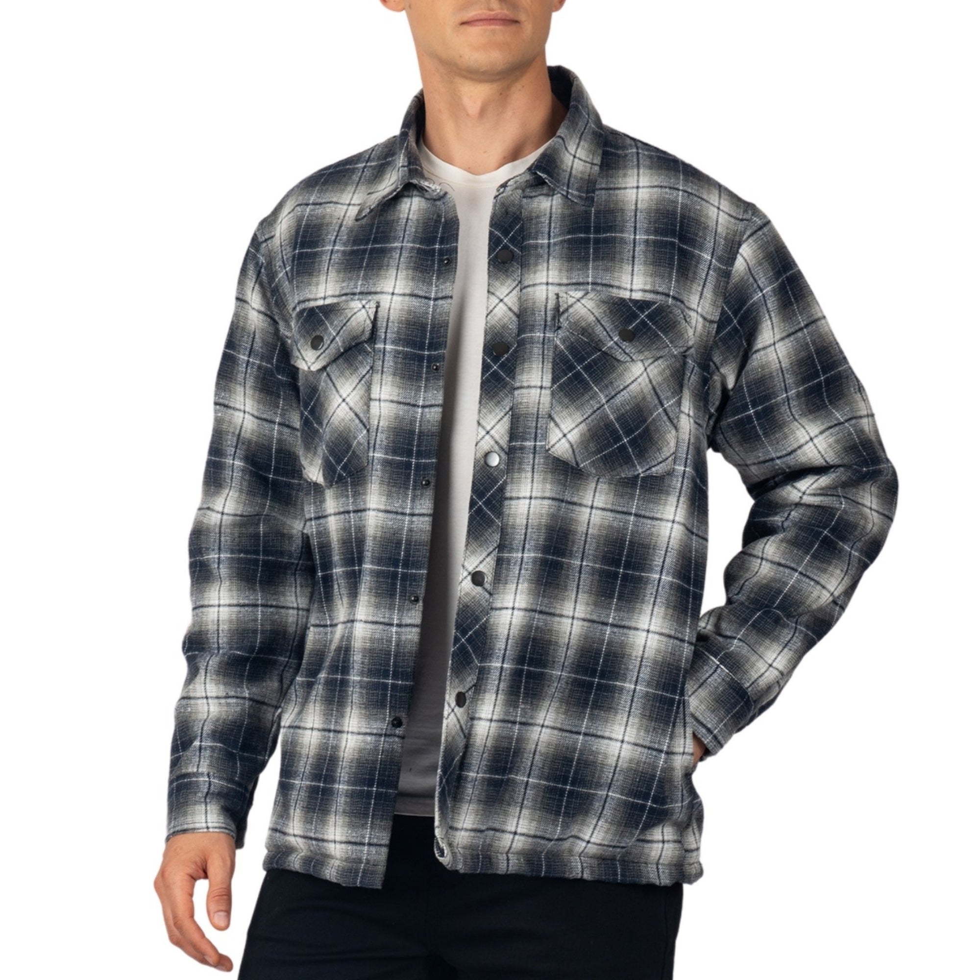 Alpine Swiss Mens Henry Quilted Flannel Jacket Warm Plaid Shacket