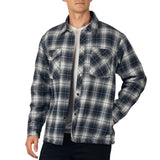Alpine Swiss Henry Mens Quilted Flannel Jacket Warm Plaid Snap Front Shacket – Blue Gray
