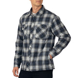 Alpine Swiss Henry Mens Quilted Flannel Jacket Warm Plaid Snap Front Shacket – Blue Gray