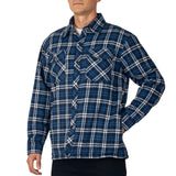 Alpine Swiss Henry Mens Quilted Flannel Jacket Warm Plaid Snap Front Shacket – Navy Blue