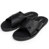 Alpine Swiss Hugo Mens Vegan Leather Slide Sandals Dressy Comfy Indoor Outdoor Shoes – Black