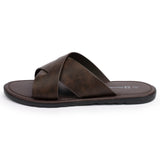 Alpine Swiss Hugo Mens Vegan Leather Slide Sandals Dressy Comfy Indoor Outdoor Shoes – Brown