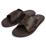 Alpine Swiss Hugo Mens Vegan Leather Slide Sandals Dressy Comfy Indoor Outdoor Shoes – Brown