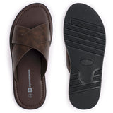 Alpine Swiss Hugo Mens Vegan Leather Slide Sandals Dressy Comfy Indoor Outdoor Shoes – Brown