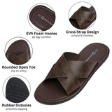 Alpine Swiss Hugo Mens Vegan Leather Slide Sandals Dressy Comfy Indoor Outdoor Shoes – Brown