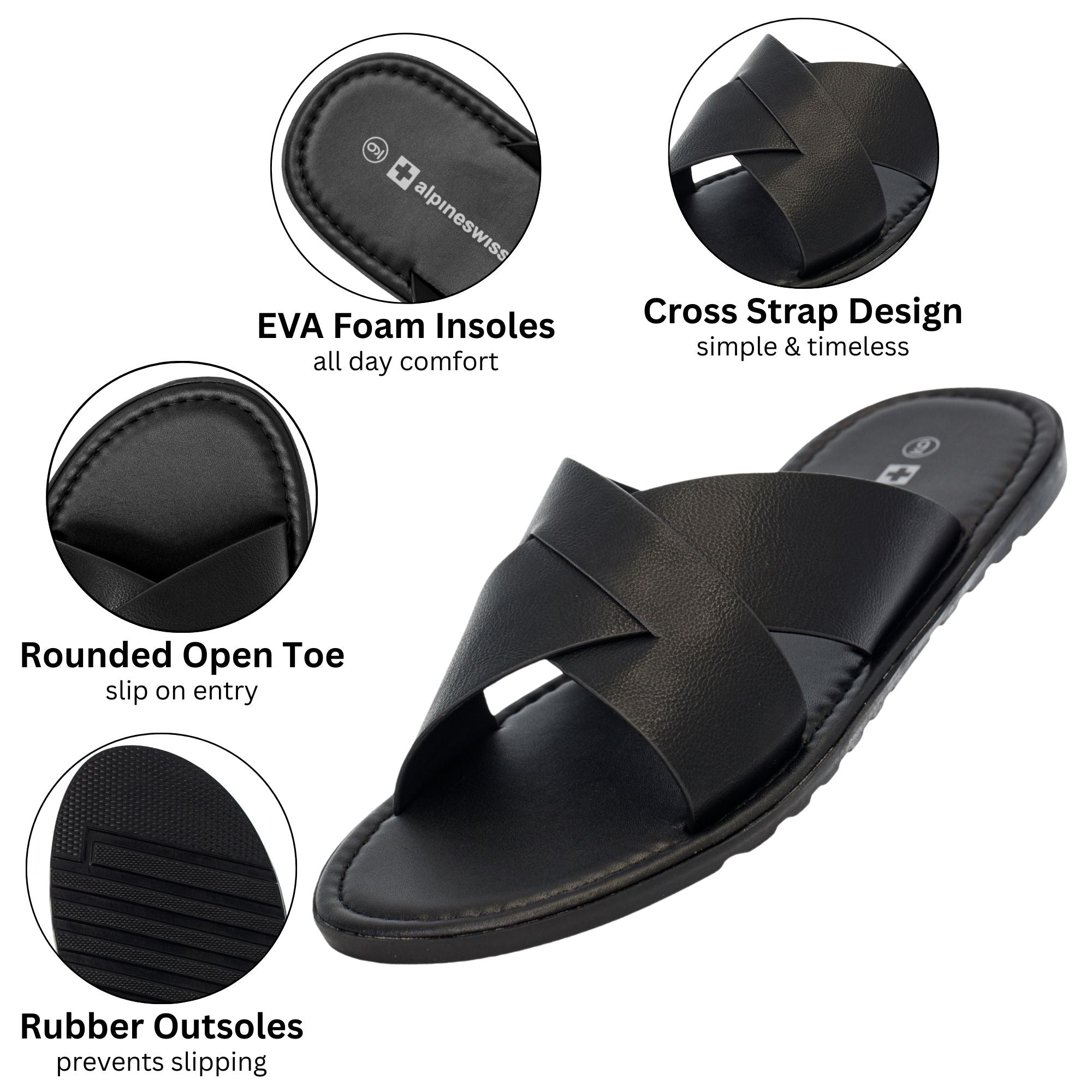 Alpine Swiss Hugo Men's Vegan Leather Slide Sandals | Dressy