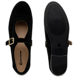 Alpine Swiss Irene Womens Leather Mary Jane Ballet Flats Round Toe Slip On Shoes – Black Suede