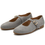 Alpine Swiss Irene Womens Leather Mary Jane Ballet Flats Round Toe Slip On Shoes – Gray Suede