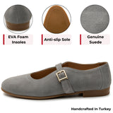 Alpine Swiss Irene Womens Leather Mary Jane Ballet Flats Round Toe Slip On Shoes – Gray Suede