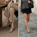 Alpine Swiss Irene Womens Leather Mary Jane Ballet Flats Round Toe Slip On Shoes – Gray Suede
